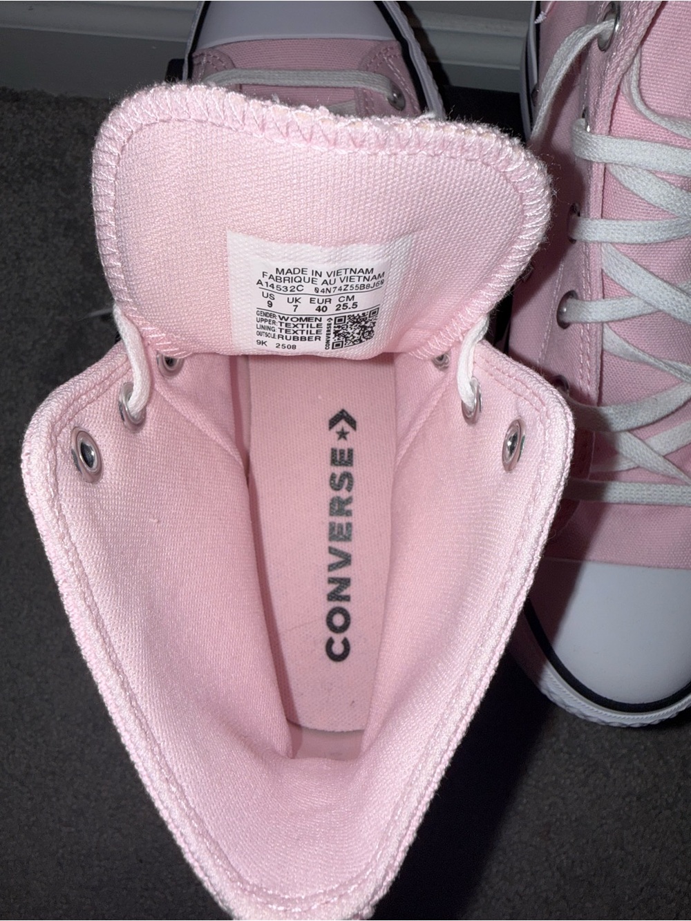 Converse Chuck Taylor All Star High Top Sneakers in Light Pink with Stud Accents - Picture 8 of 9